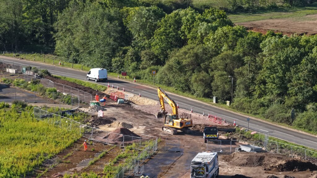 Manor Road construction access after boundary clearance in May 2026